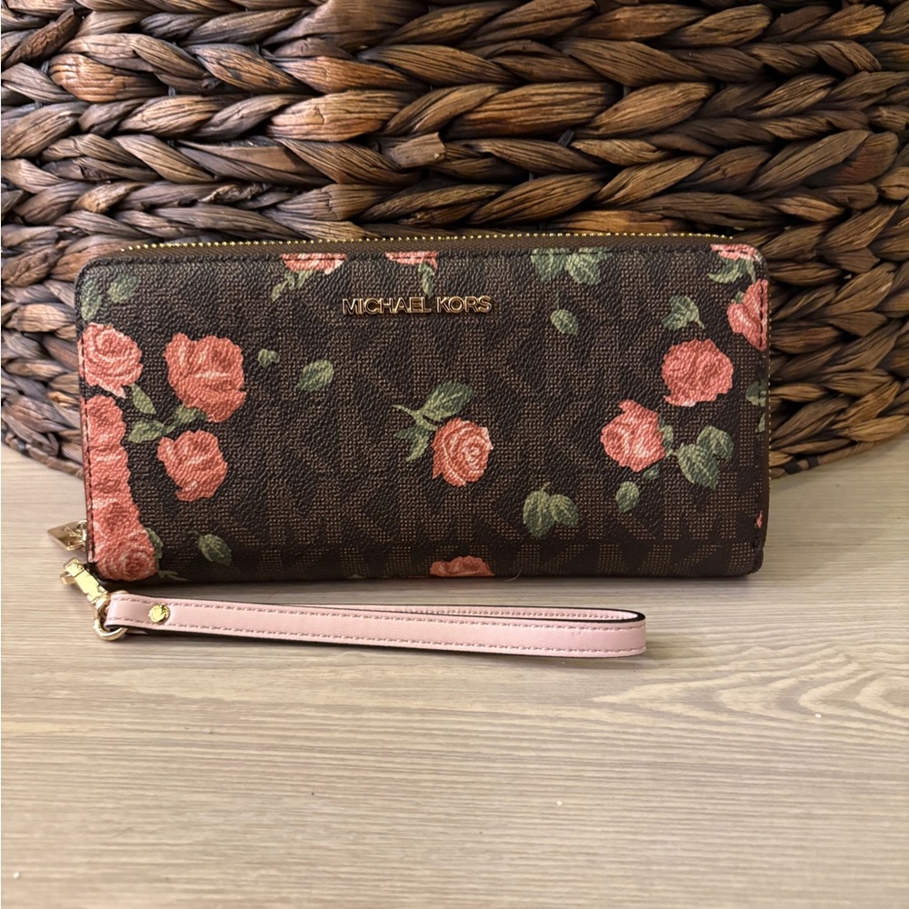 Michael Kors Floral Wallet - Brown and Pink
